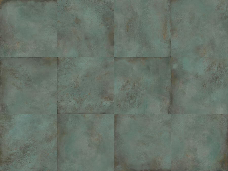 FORGE-MINT-PORCELAIN-METALLIC-TILES-PANEL. Image shows green metallic tiles panel